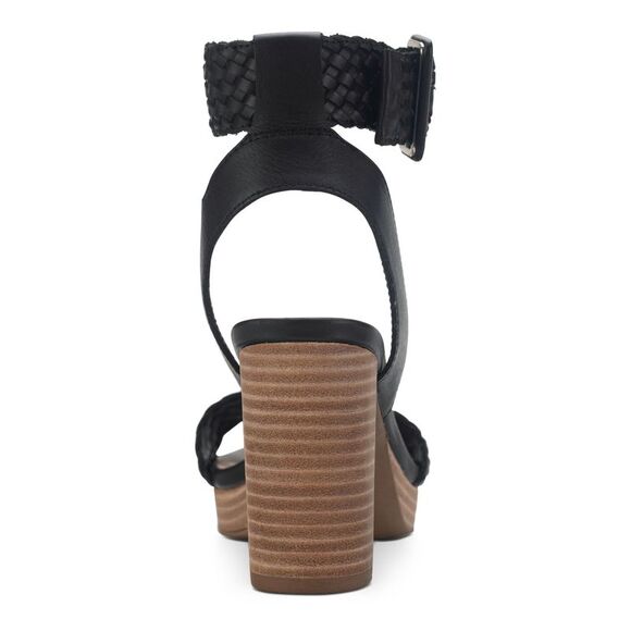 SUN STONE Womens Black 1/2" Platform Stefani Toe Block Heel Leather Sandals 7 M - Picture 3 of 4